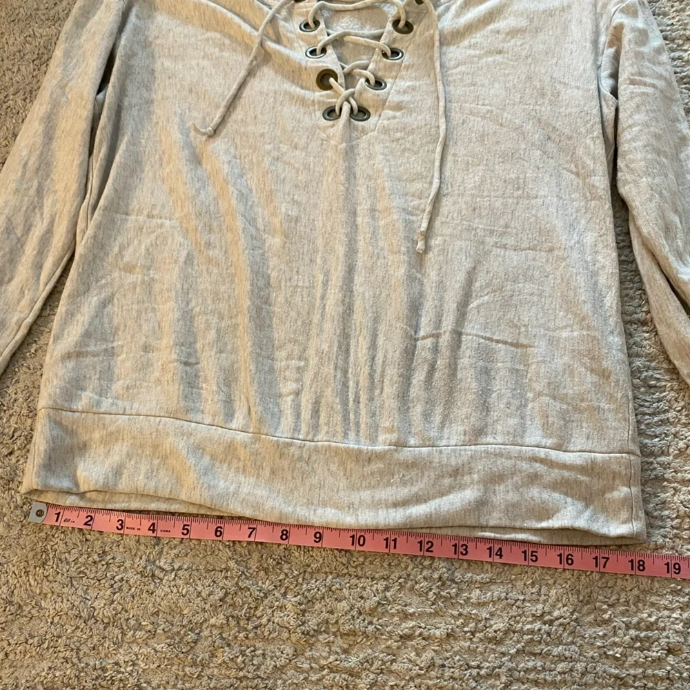 Socialite Lace-Up Front Gray Sweater Size L